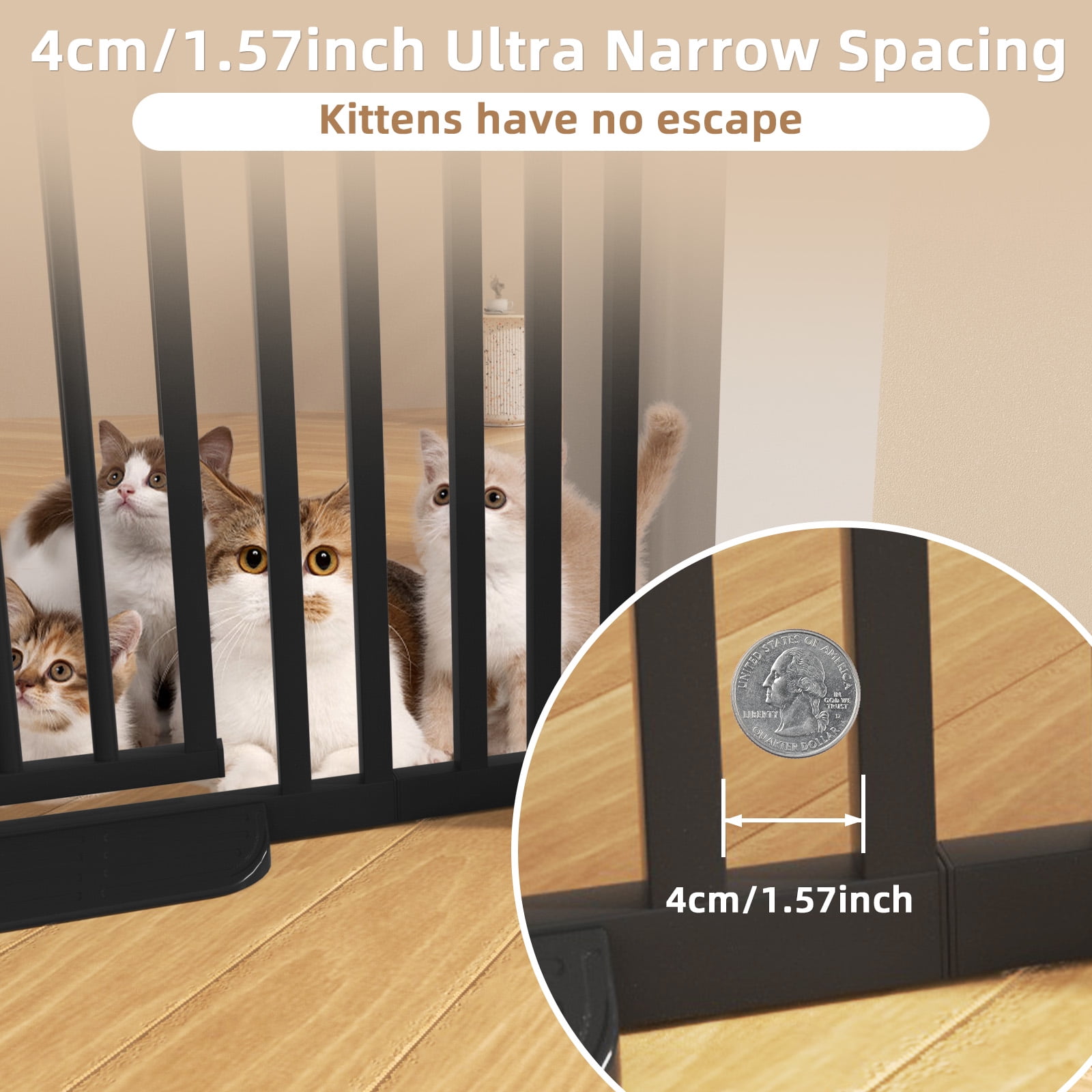 KORIMEFA 47.24"-87" Extra Tall Cat Gate with Wide Adjustable 27.56"-37" Pet door Pressure Mounted Safety Full Door Gate for Stairs, Hallway, Kitchen, Doorway, Black