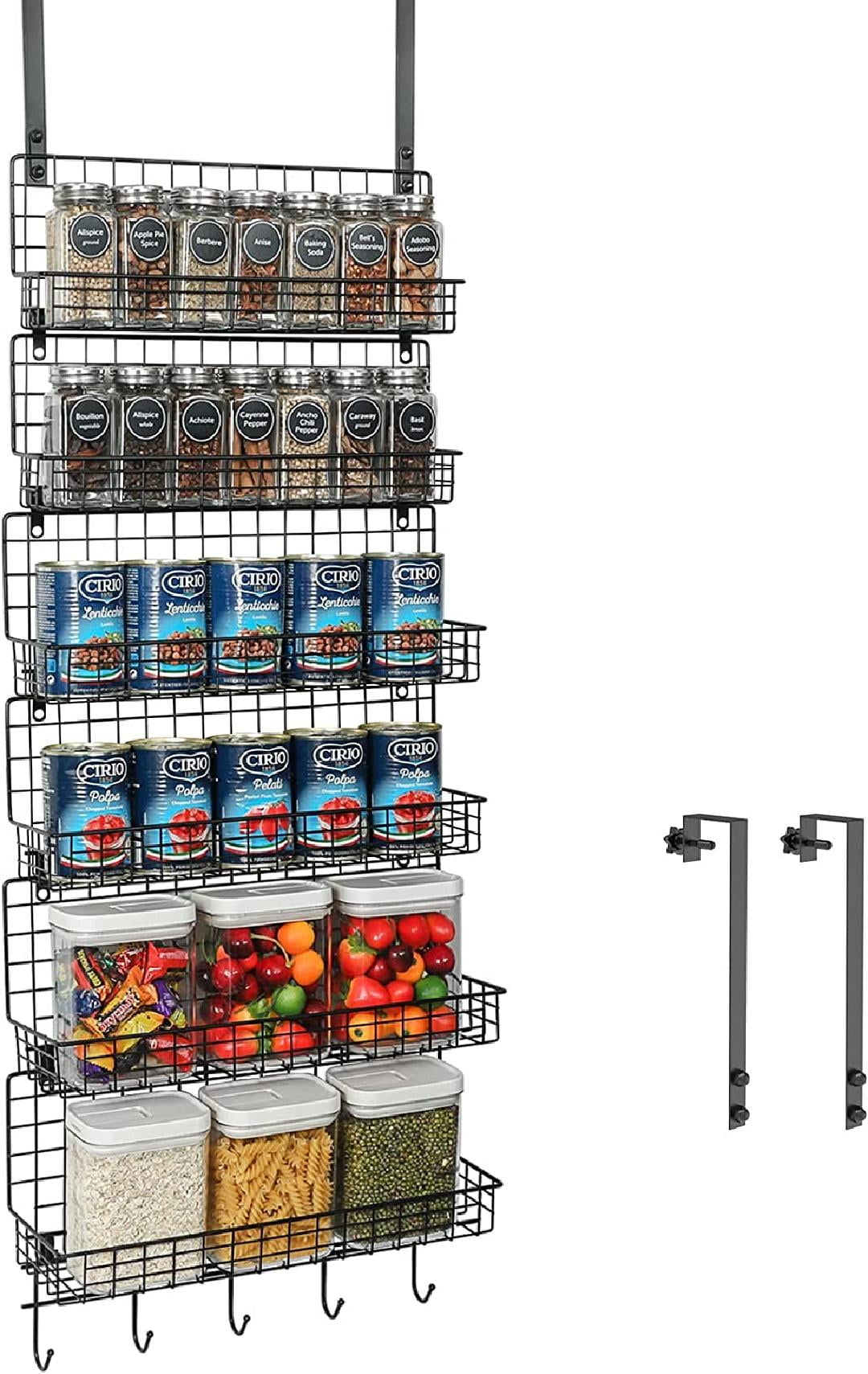 6Tier Over The Door Pantry Organizer Rack with Adjustable Door Hooks