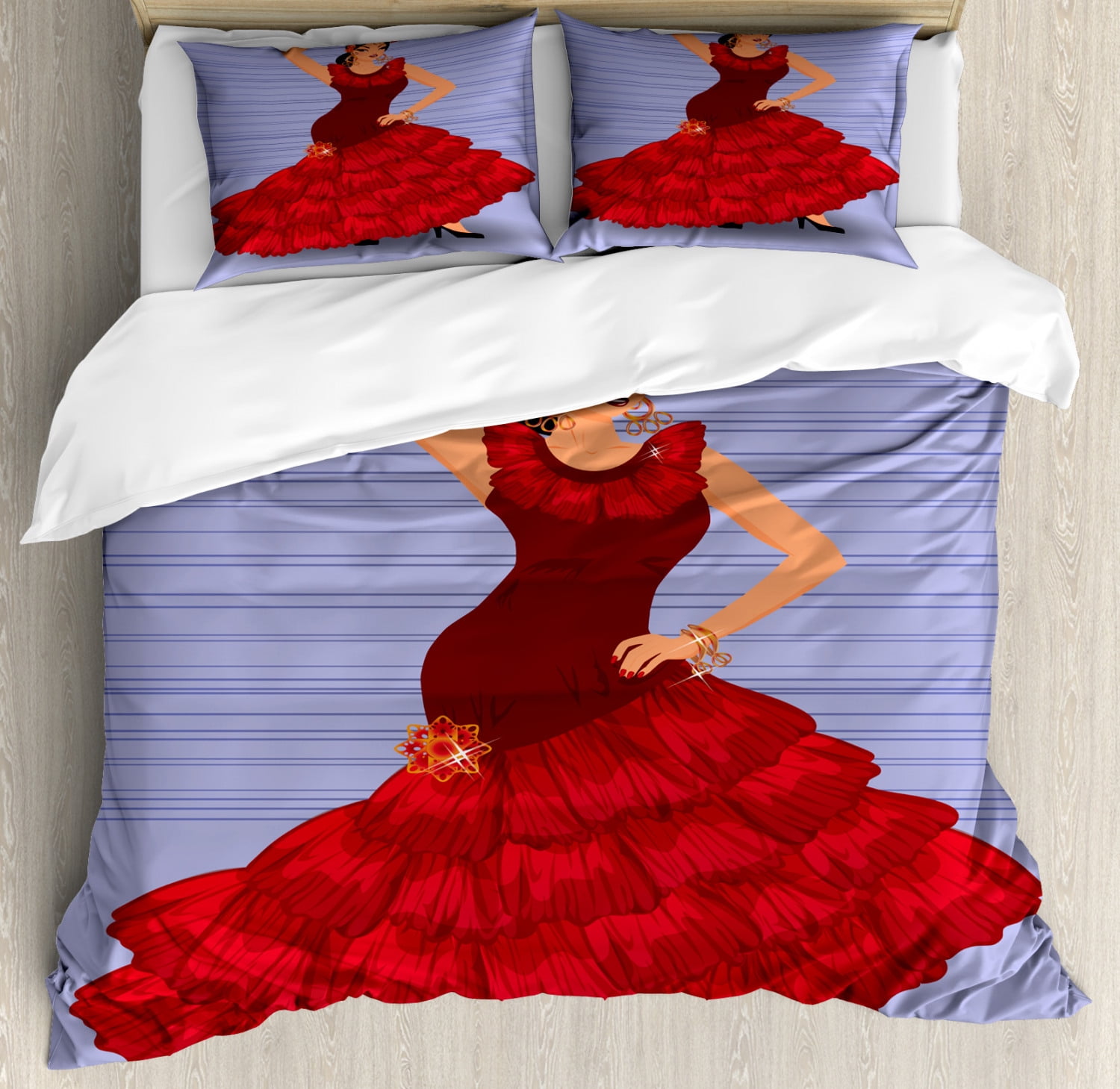 Spanish Duvet Cover Set Queen Size, Sexy Young Flamenco Dancer Woman