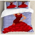 thumbnail image 1 of Spanish Duvet Cover Set King Size, Sexy Young Flamenco Dancer Woman with Fan in Traditional Dress Posing Graphic Print, Decorative 3 Piece Bedding Set with 2 Pillow Shams, Multicolor, by Ambesonne, 1 of 3