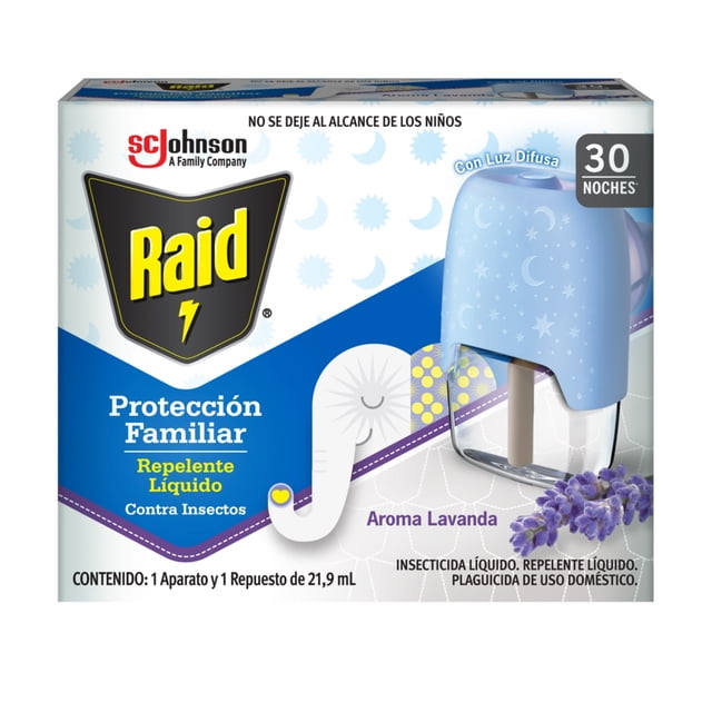 Insecticida Líquido Raid Protección Familiar Contra Insectos Aparato y Repuesto de 21.9 ml