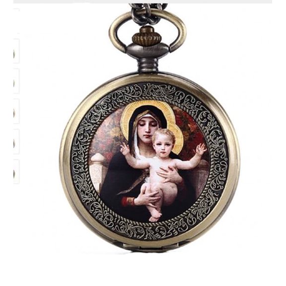 Mother Mary Baby Jesus Pocket Watch Quality Bronze Anti-Tarnish Christian Watch WP-JESUS
