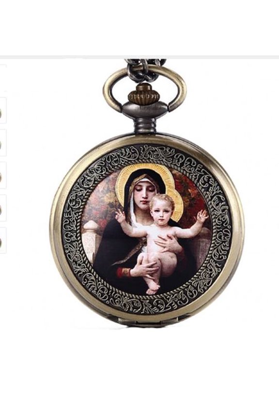 Mother Mary Baby Jesus Pocket Watch Quality Bronze Anti-Tarnish Christian Watch WP-JESUS