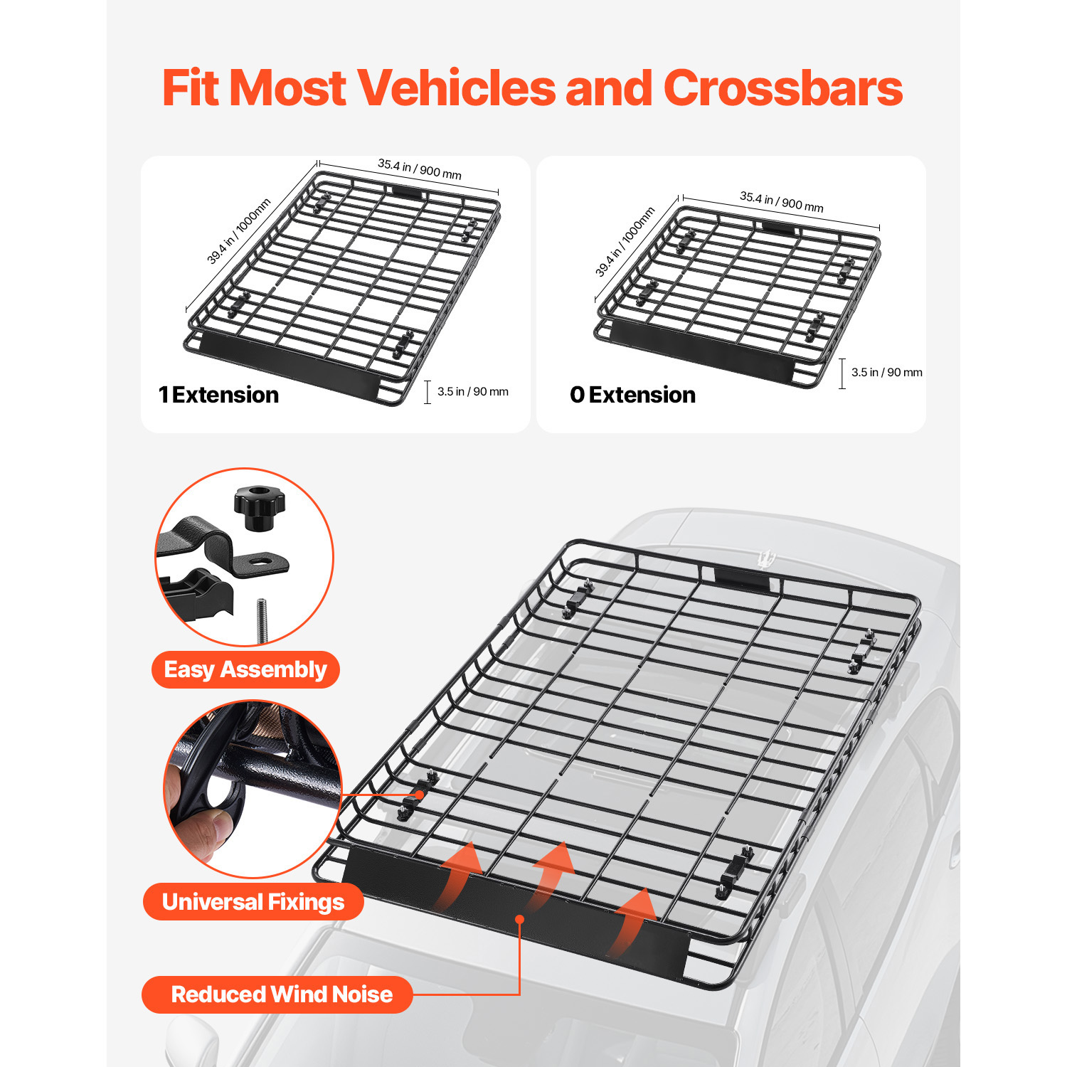 KFFKFF Universal Roof Rack Basket, 64 x 50 x 4.1 in, Rooftop Cargo Carrier with Two 35.4 x 39.4 in Cargo Nets, 150 lbs Capacity, Durable Alloy Steel with Anti-Rust Coating, 4.1 in Fence Design