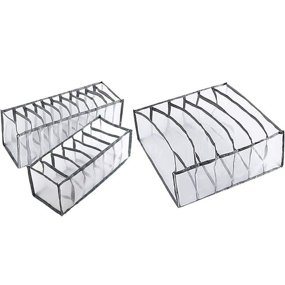 Dsseng Underwear Organizer Drawer Divider 3 Set, Closet Socks Bra Organizer 6&7&11 Cell Collapsible Cabinet Storage Boxes for Lingerie, Panties , Lingerie, Stockings, Scarves, Ties