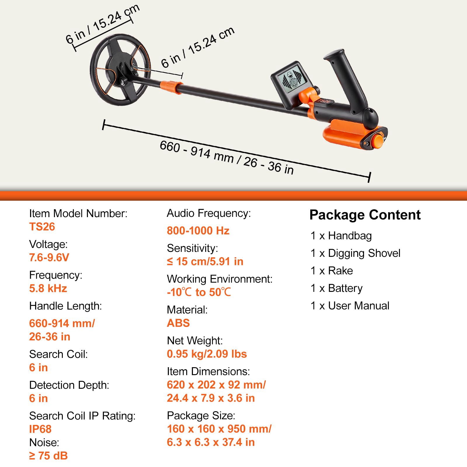 Metal Detector for Kids, 6 Inch Coil with LCD Display, All Metals and Iron Discharge Modes, Adjustable Handle 26-36 Inch, IP68 Waterproof, Complete Kit for Treasure Hunt