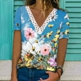 thumbnail image 1 of Ichuanyi liquidación de la moda femenina encaje impreso mangas cortas blusa en V tops casuales ICHUANYI WER2023081604219, 1 of 5