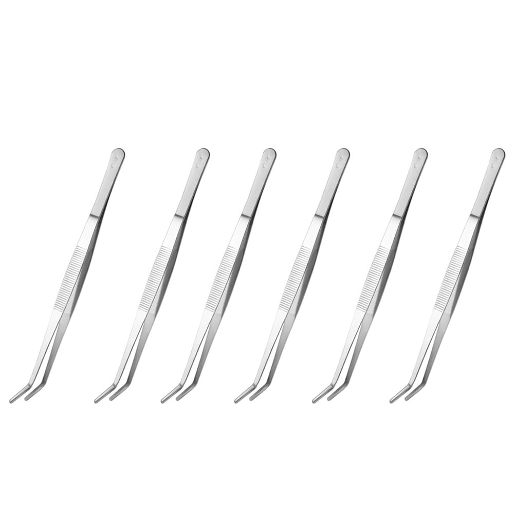 Dental Tweezers 6pcs Stainless Steel Tweezers Curved Serrated Tip