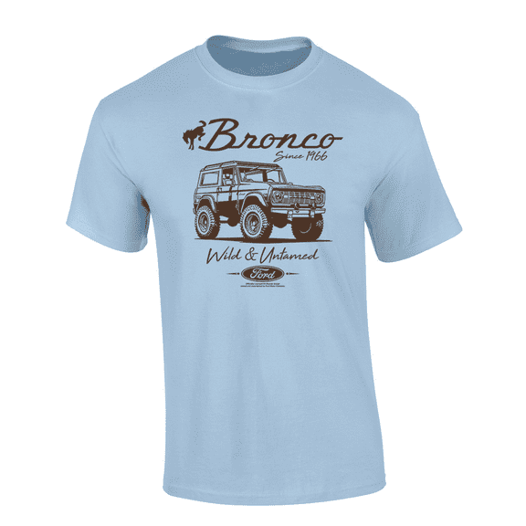 Trenz Shirt Company Ford Bronco Since 1966 Wild & Untamed Short Sleeve T-shirt Graphic Tee-Light Blue-4xl