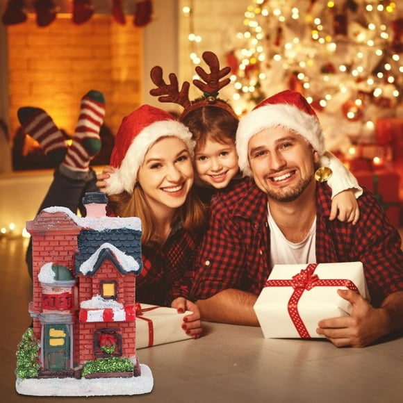Christmas Resin House, Christmas Village Houses Home Decoration LED Light House Christmas Gift For Collectors For Artisans For Model Lovers