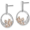 thumbnail image 2 of Solid Gold 14k Two-tone Moon and Stars Circle Diamond Post Earrings - 23.2mm Natural Diamonds, 2 of 6