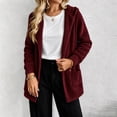 thumbnail image 7 of Fleece Hooded Jackets for Women Casual Warm Open-Front Sweater Cardigans with Pockets Solid Long Sleeve Outerwear (S, Wine), 7 of 7