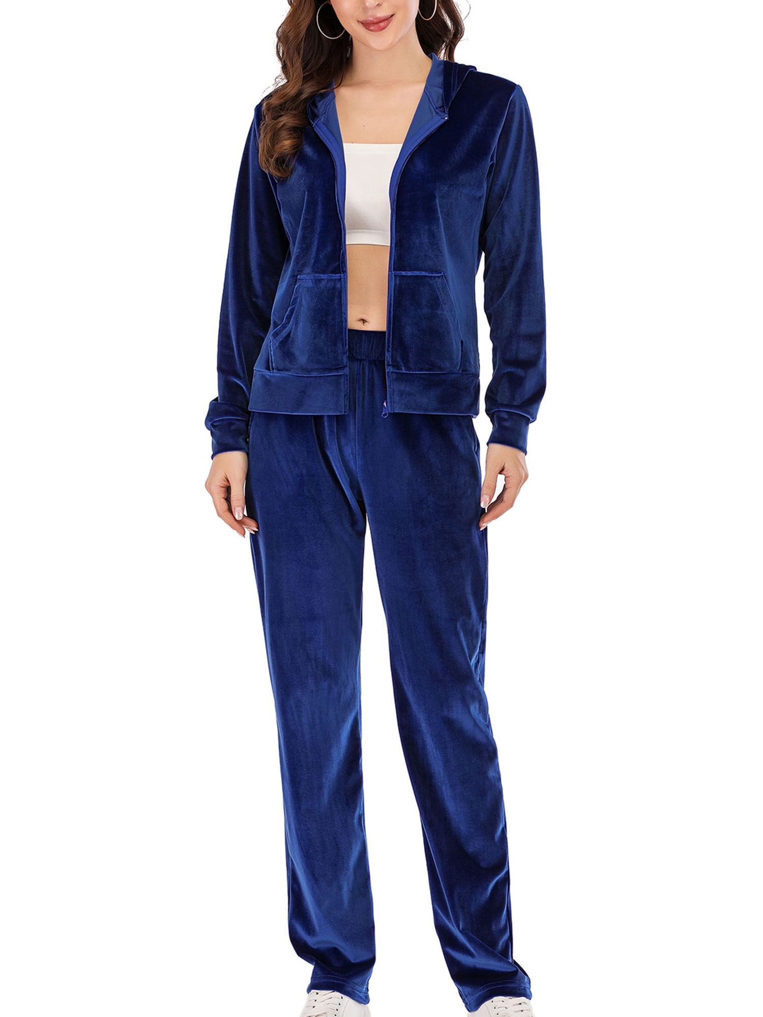 New Womens Ladies Velour Full Tracksuit Jogging HOODED Sport Gym Plus Sizes 8-24 