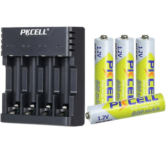 PKCELL 4pcs 1.2V AAA 600mAh NIMH Rechargeable Battery Triple A Cell & AA AAA Battery charger