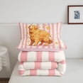 thumbnail image 5 of Homewish Cute Golden Retriever Dog Twin Comforter Sets,Cartoon Animal Bedding Set,Pink White Stripes Decor,Pink Reversible,2 Pieces,1 Comforter and 1 Pillowcase, 5 of 7