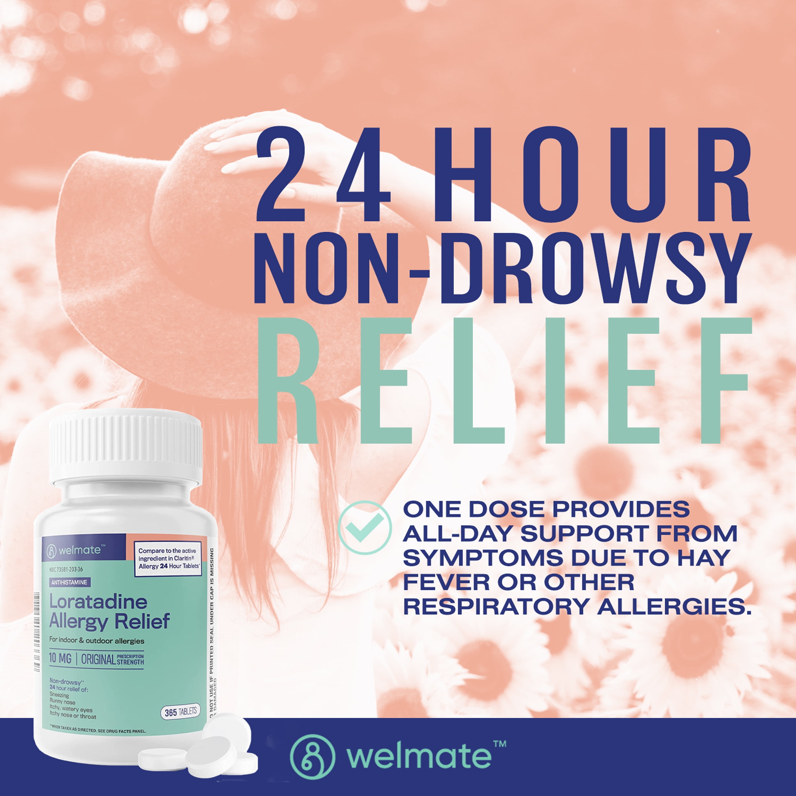 (2 pack) WELMATE Allergy Medicine, Loratadine 10mg, 24HR Allergy Relief, 365 Tablets, Compare to Claritin®