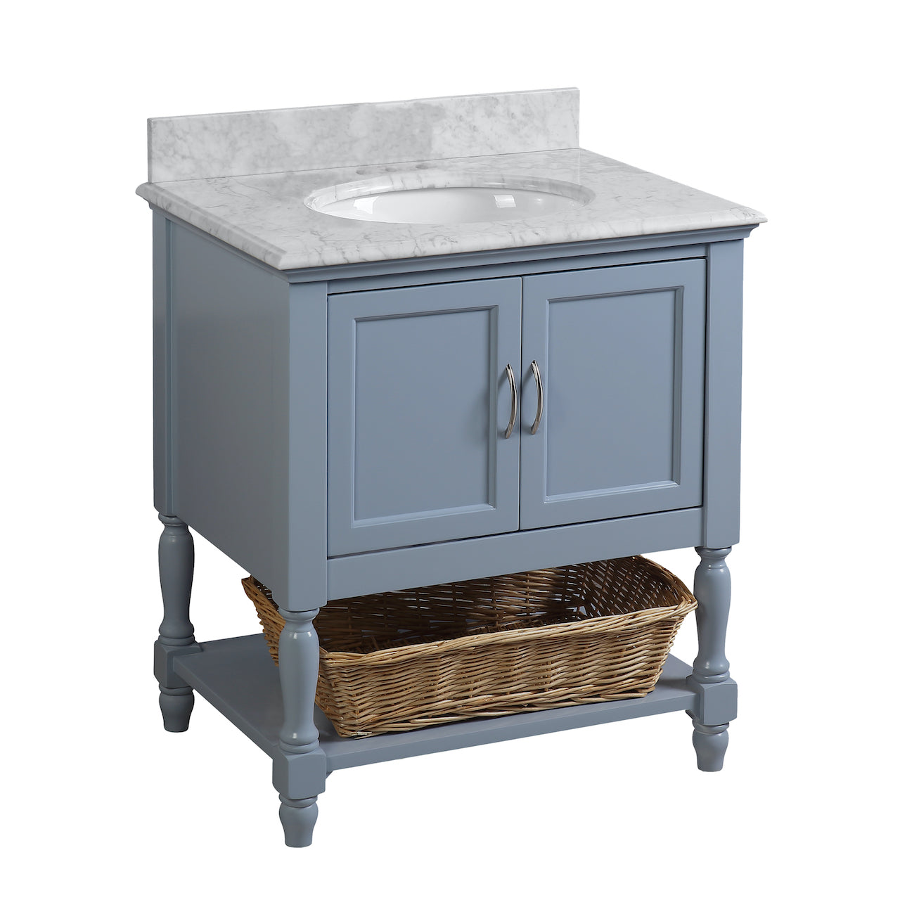 Beverly 30" Bathroom Vanity with Powder Blue Cabinet and Carrara Marble Top