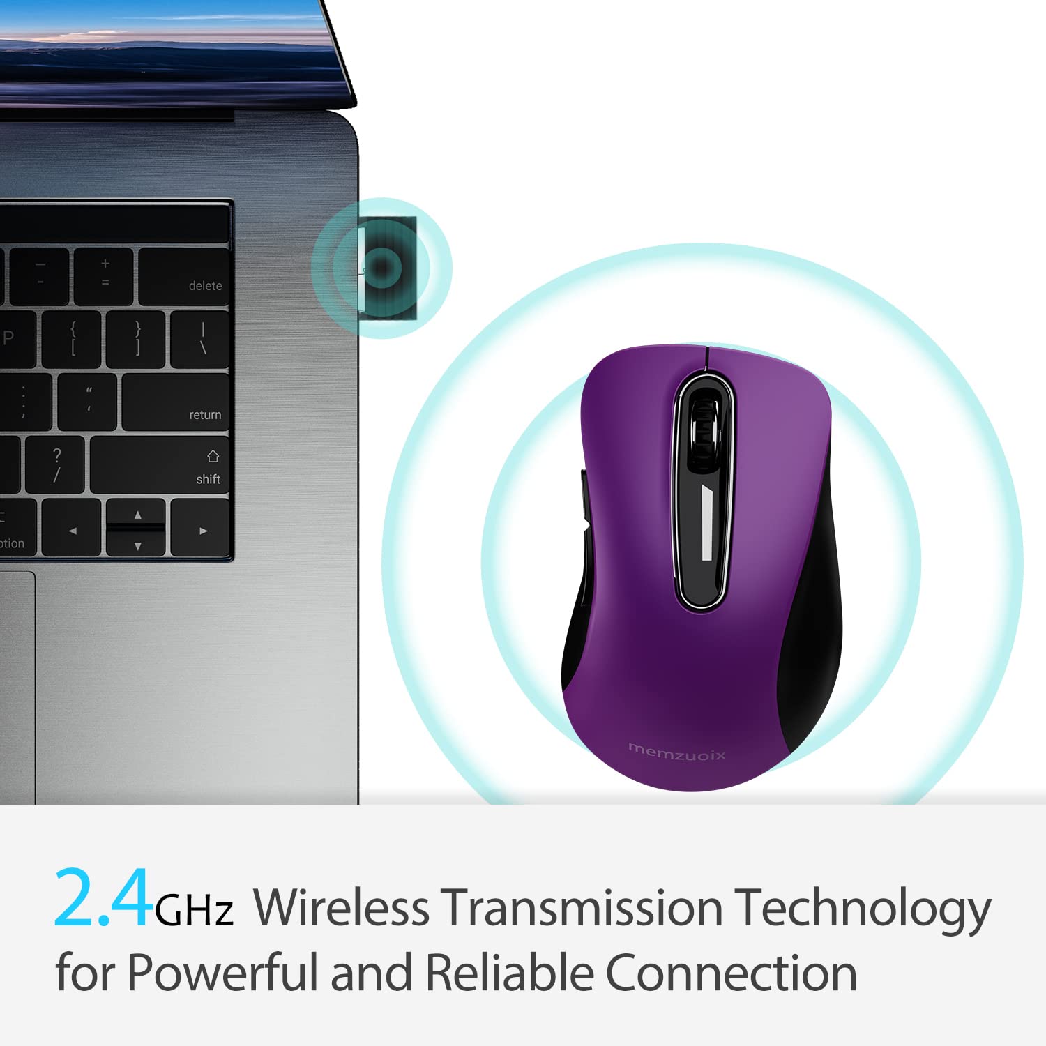 Memzuoix Wireless Mouse, 5-Button Ergonomic Purple photo 2