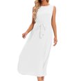 thumbnail image 2 of Xunlbb Solid Long Dresses for Women Ladies Lightweight Max Dress with Round Neck Sleeveless Breathable Dress Side Key Pockets Summer Vacation Beach Fashion Plus Size, 2 of 6