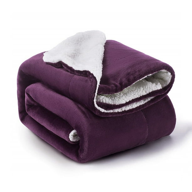 Manta de peluche, manta polar mullida, color morado, cálida, pequeña, manta para sofá, manta para sofá, manta gruesa para el hogar, color morado, suave como sofá de salón, 130 x 150 cm