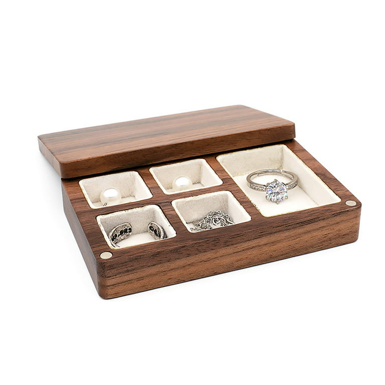 GENEMA Wooden Jewelry Box Ring Necklace Earring Organizer Box