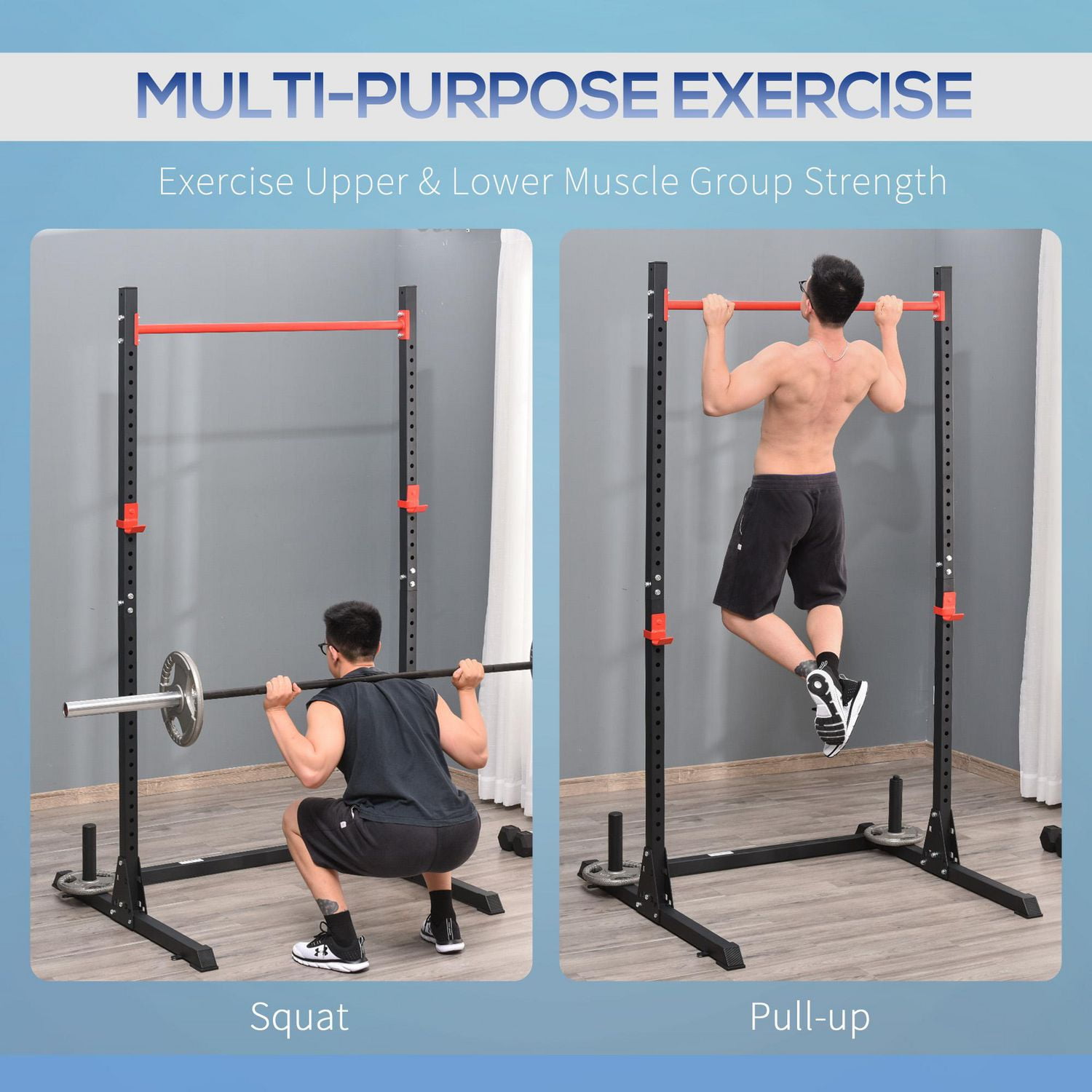 Strength Power Squat Rack Barbell Lifting Pull Up Weight Stand Home Gym