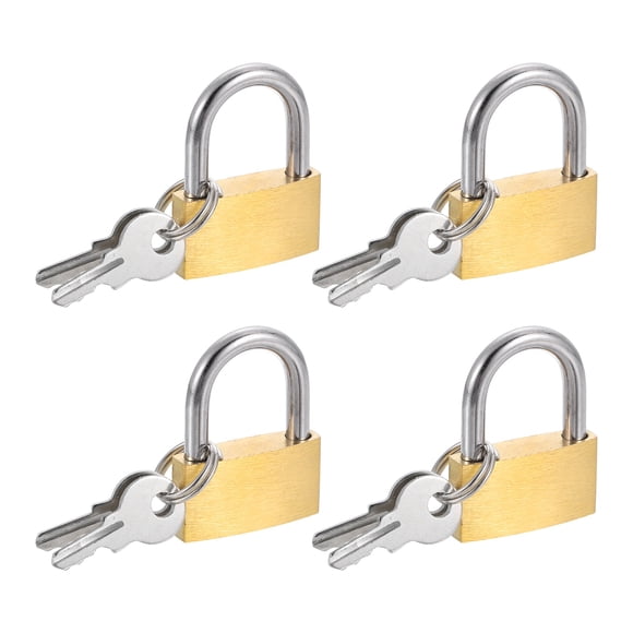 Uxcell Solid Brass Padlock with Keys, 4 Pcs 9/16" Wide Body Waterproof Rustproof Keyed Locks for Storage Unit Sheds Garages Fence Gym Locker
