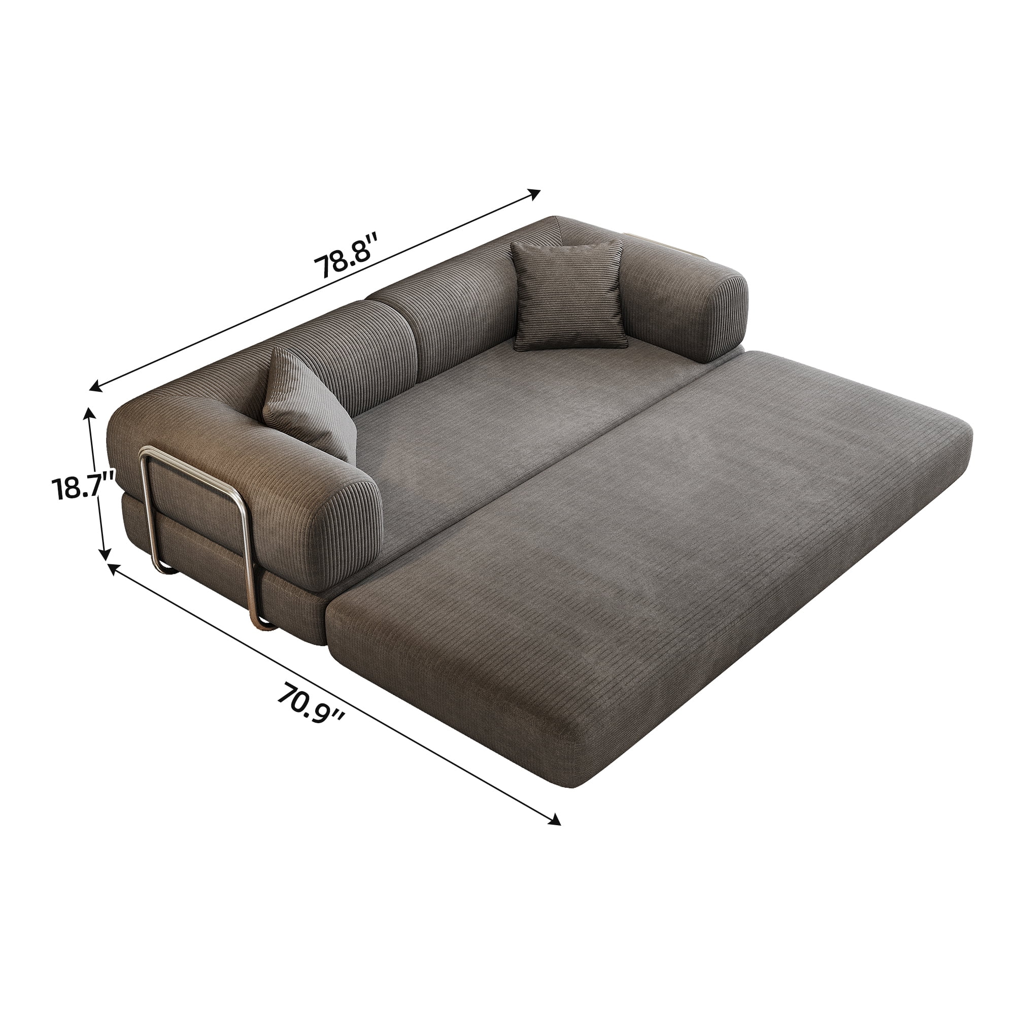 ANPPORT Convertible Sleeper Sofa Bed with Cylindrical Pillow, Corduroy Folding Mattress Couch with Fixed-Shape Frame, Floor Sofa Lounge Couch, Grey