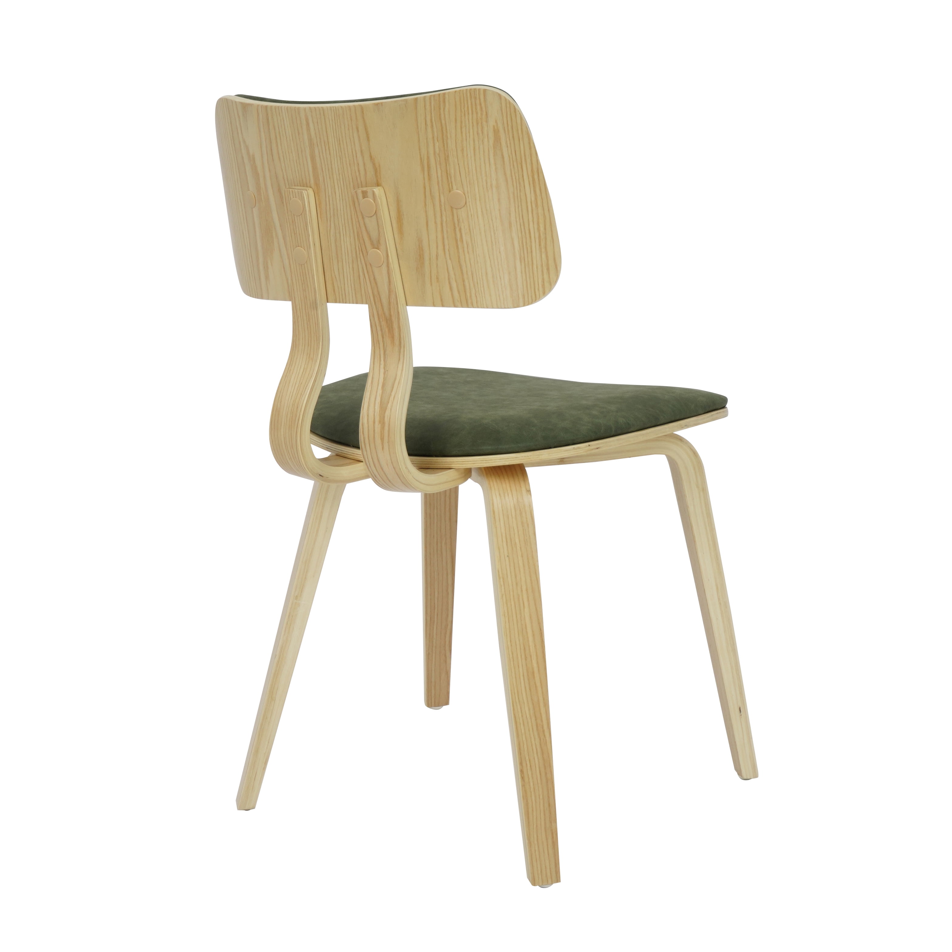 Jaguar Vintage Green Curved Back Wood Dining Chair with Faux Leather Seat Set of 2
