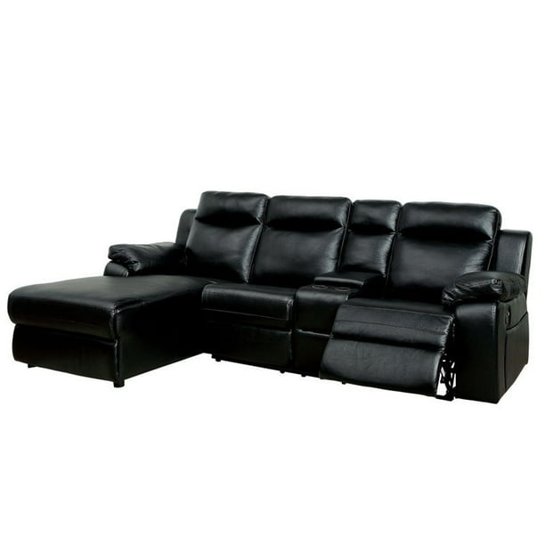 Furniture Of America Baski Faux Leather, Large Black Leather Reclining Sectional Couches