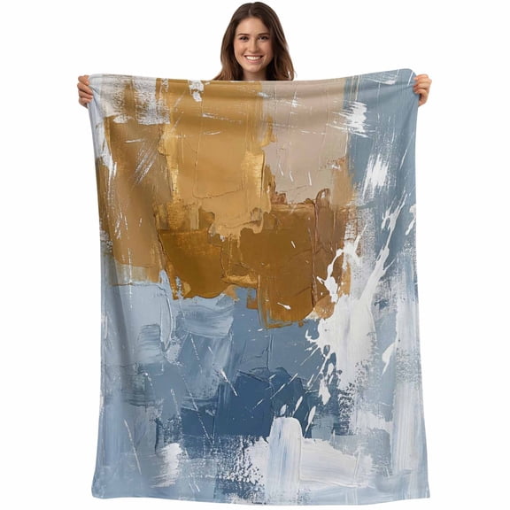 Blue Brown Abstract Blanket Soft Cozy Warm Twin Blanket for Bed, Plush Fuzzy Flannel Fleece Blankets for Sofa, Vintage Gradient Graffiti Oil Painiting Throw Blankets for Couch Gifts, 60"x80"