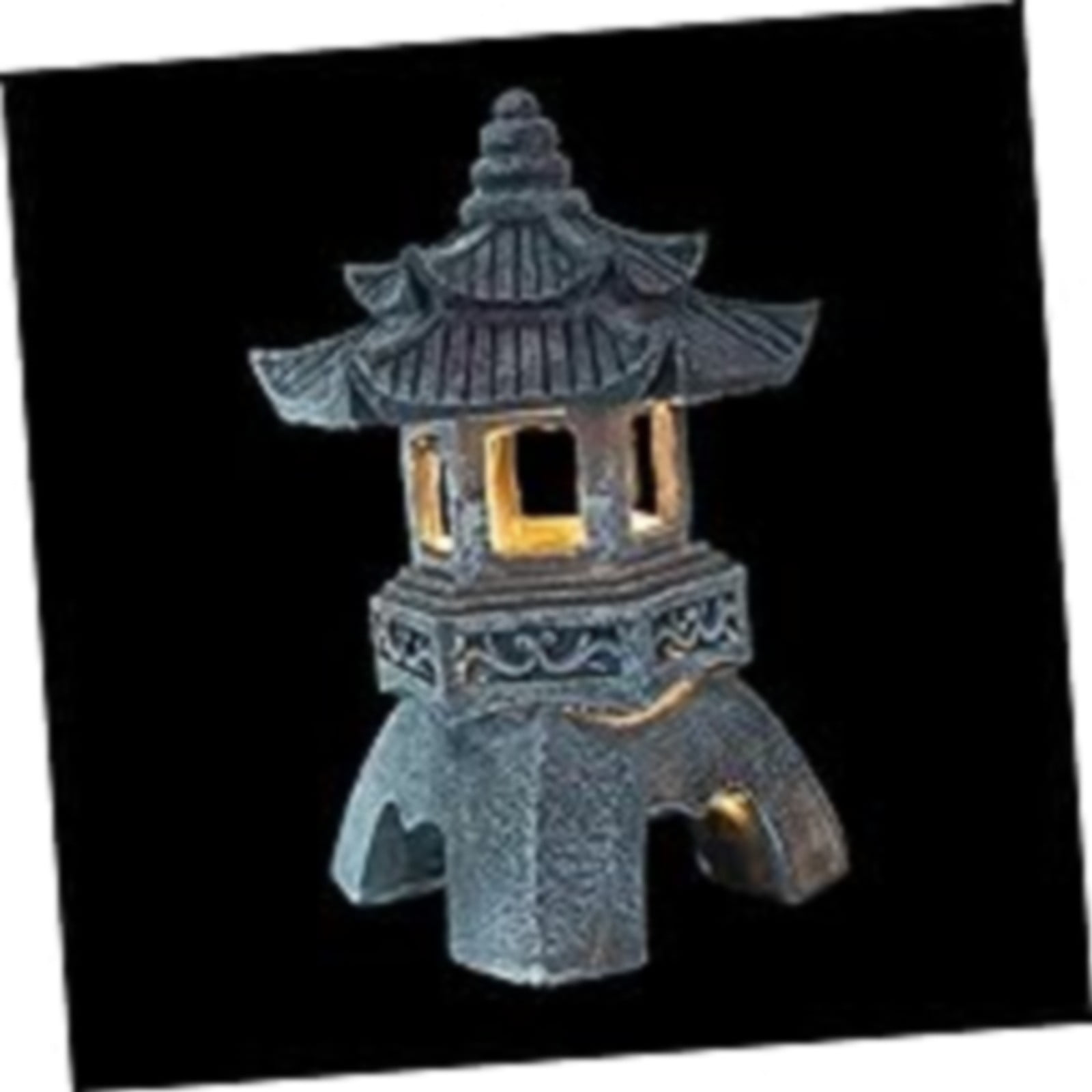 Solar Pagoda Lantern Garden Statue LED Light Outdoor Zen Garden Japanese Lantern for Landscape Balcony Patio Porch Yard Art Decor Gray Stone Finish
