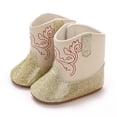 thumbnail image 2 of CAICJ98 Baby Cowboy Cowgirl Boots Infant Newborn Cowboy Boots Toddler Girls Mid Calf Gold,3.5(Infant/Toddler), 2 of 7
