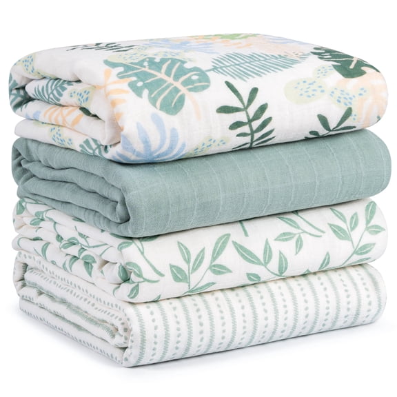 Gllquen Baby 4-Pack Muslin Cotton Baby Swaddle Blankets for Newborn Infant Boys Girls 31.5 x 43.3 inch, Sage Green