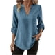 thumbnail image 3 of Top de encaje,Camiseta de manga larga con cuello en V para mujer, informal, de color liso, de imitación de tela, cómoda para el hogar y el uso diario, sopatenor, 3 of 9