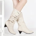 thumbnail image 2 of Juebong Women Boots Winter Warm Mid Heel Fashion Slip-on Mid-calf Belt Buckle Casual Shoes,Beige Size 5.5, 2 of 4
