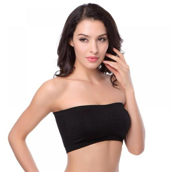 Women Bra Tube Top Bandeau Style Removable Padding Bra Seamless Stretch Black XL