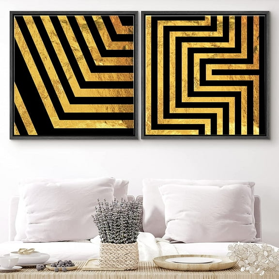 PixonSign Framed Wall Art Print Set Red and Blue Illusion Squares Abstract Shapes Digital Art Modern Art Chic Colorful Multicolor Ultra for Living Room, Bedroom, Office - 16"x16"x2 Black