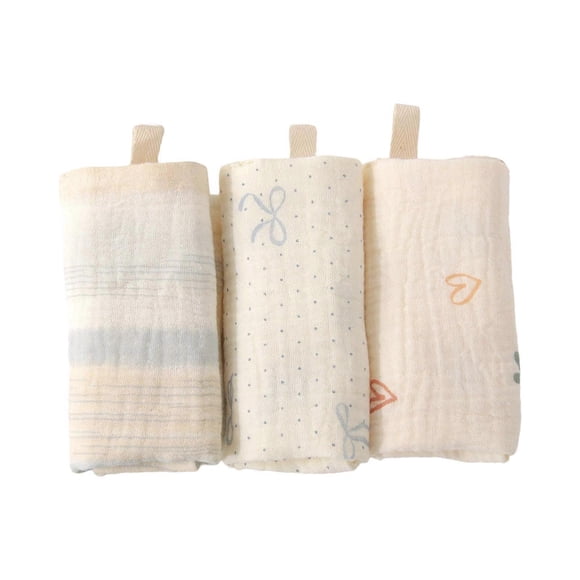 Cotton Infant Face Towels, 3pcs Multipurpose Burp Cloth Soft Bathing Towels 23x23cm Square Bibs for Boys and Girls
