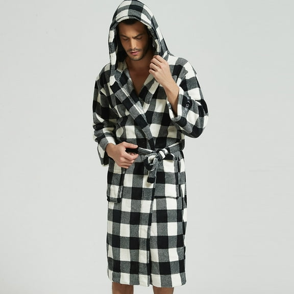 Man Nightgown Clearance Men Flannel Padded Long-sleeved Pajamas Home Service Night Gown Bathrobe