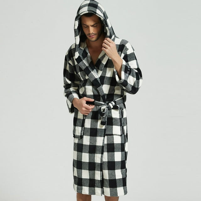 Pyjama Rembourré en Flanelle à Manches Longues pour Hommes, Robe de Nuit