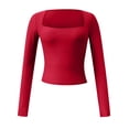 thumbnail image 3 of Gibobby Blusa Termica Camiseta Sexy de manga larga con cuello cuadrado para mujer, Top corto con cuello cuadrado, Top de otoño（Rojo， M), 3 of 4