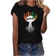 thumbnail image 1 of Tops de Manga Corta para las Mujeres de Ajuste Suelto, Día de la Independencia Negro Impreso, Cuello Redondo Suelto Superior, 1 of 4