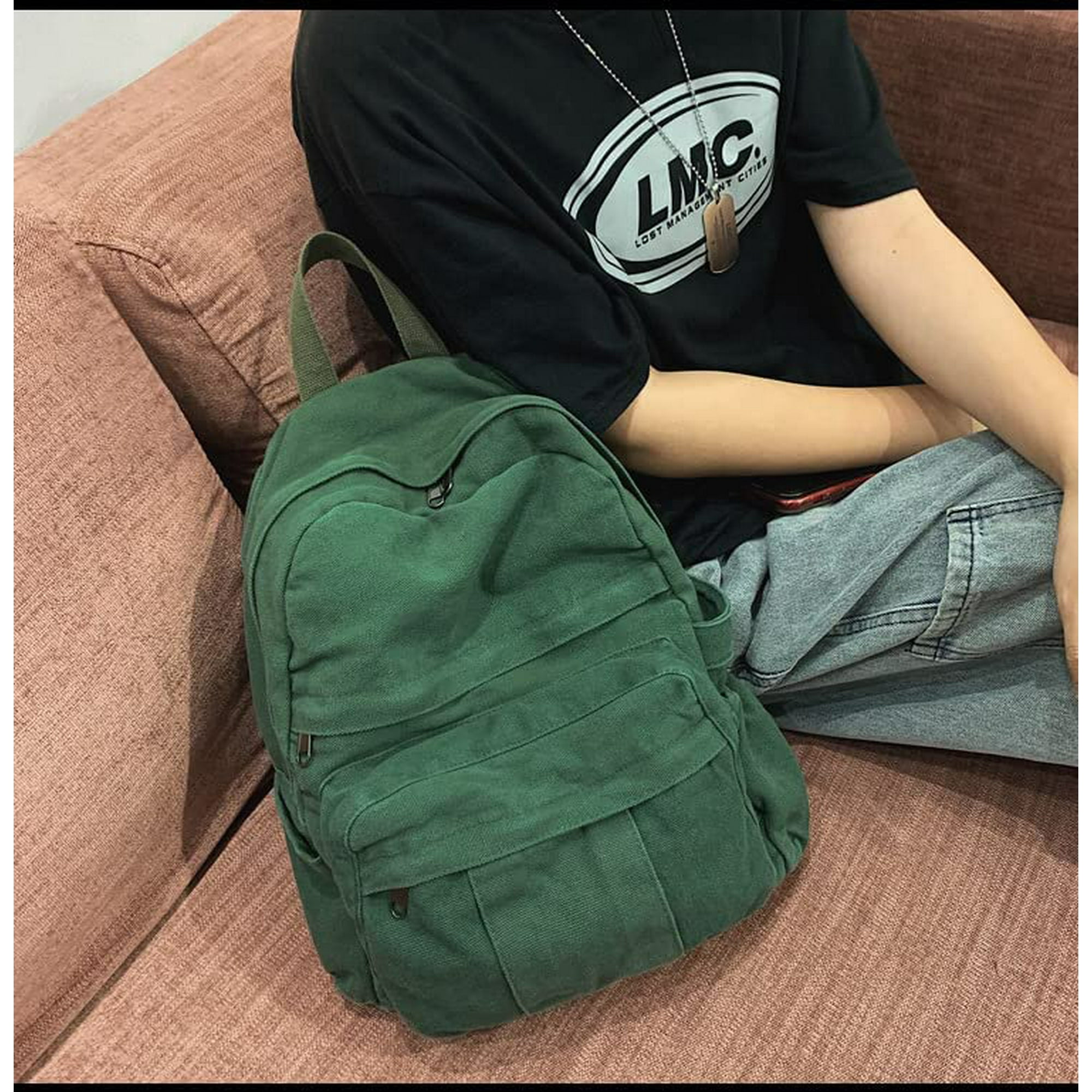 Mini Boho Canvas Backpack Vintage College School Backpack Women Student Bookbag Fairy Grunge Aesthetic Hippie Y2K Backpack Green Walmart