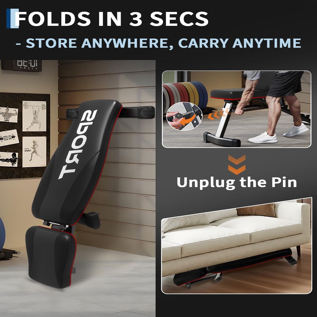 Soonbuy Adjustable Weight Bench,5-Levels Versatile Foldable Bench for Full Body Workout Strength Training, 660LBS Incline Decline Bench with Quick Folding& Fast Adjustment