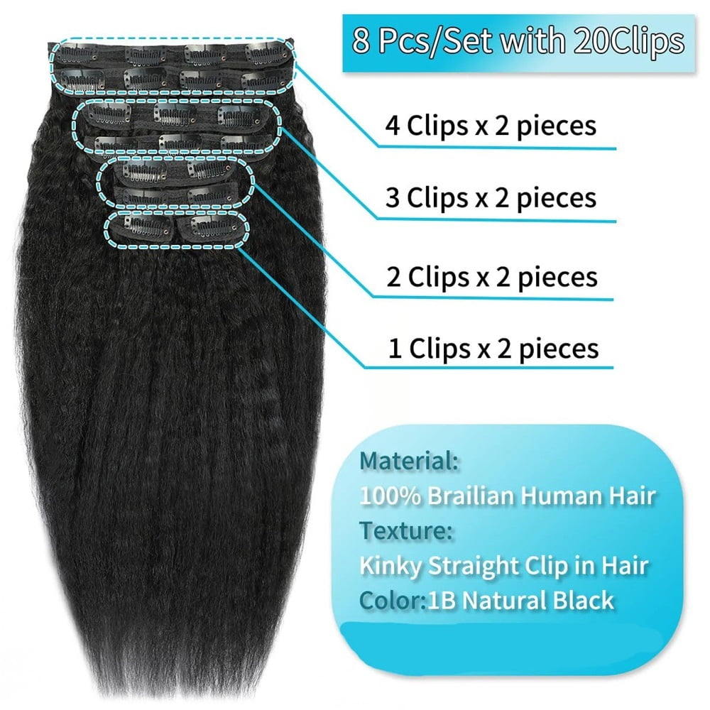 Kinky Straight Clip in Hair Extensions Seamless Clip ins Hair Extensions Real Human Hair