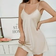 thumbnail image 4 of Gvdentm Women'S Sleepwear Women's Nightgown Satin Sleepwear V Neck Chemise Side Slits Nightie Sleeveless Sleepdress Beige,M, 4 of 9