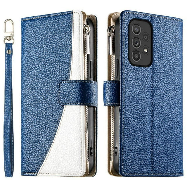 Funda cartera GANGXUN para Samsung Galaxy A33 5G , cuero PU con tarjetero, cremallera, correa de mano, soporte y protección 1162°