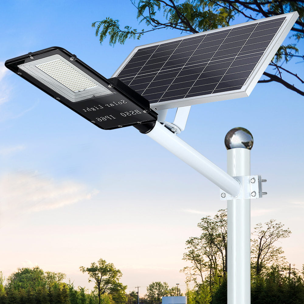 Mounting Arm Included Outdoor Dusk to Dawn Pole Light with Remote Control Garage and Pathway Yard Stadium Ideal for Parking Lot Waterproof 300W LED Solar Street Lights