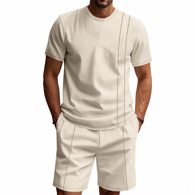 Weiqiqre Men's Short Sets 2 Piece Outfits Button Down Linen Shirts and Short Sets Summer Beach Outfis